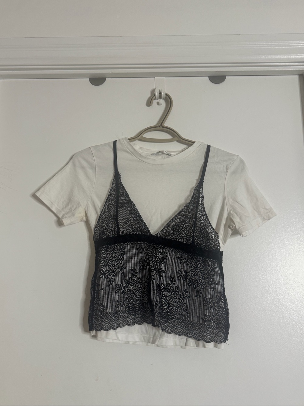 Layered Lace Cami Overlay Top - White & Black